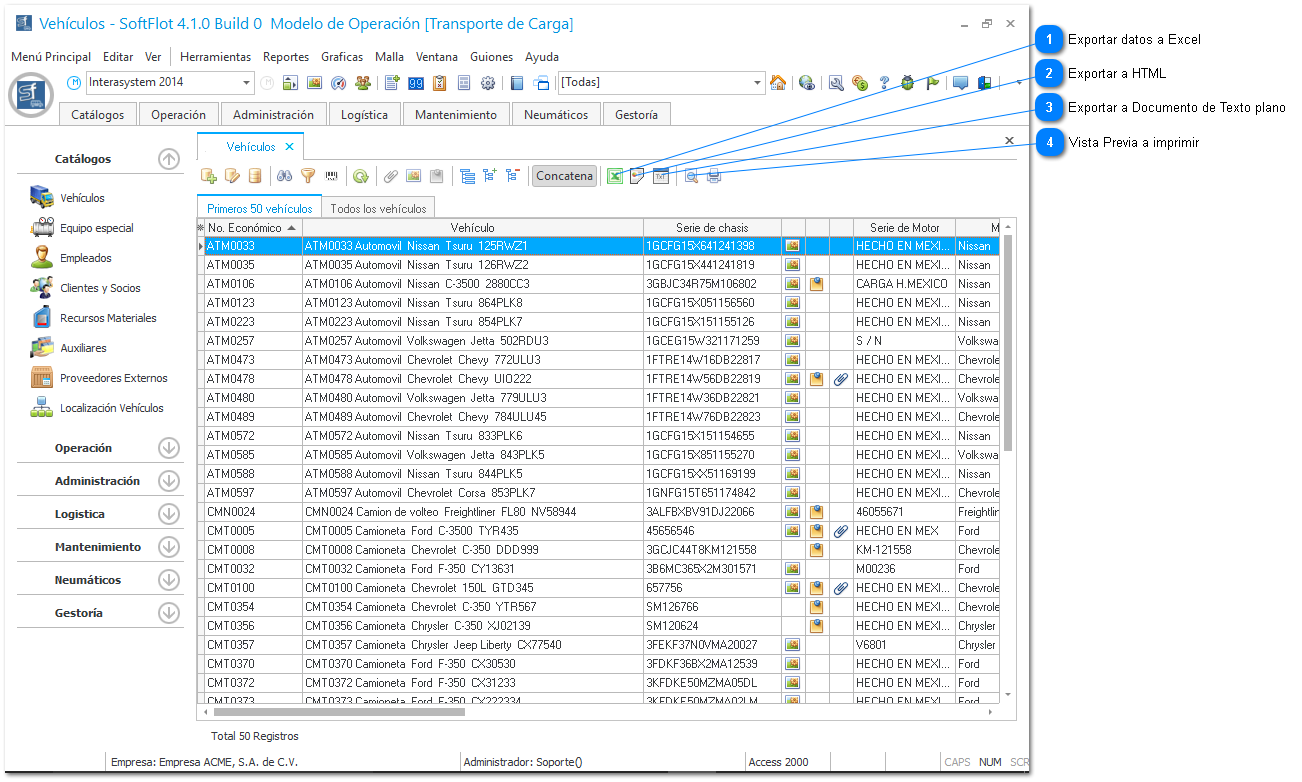 Dialogo para exportar formatos de reportes