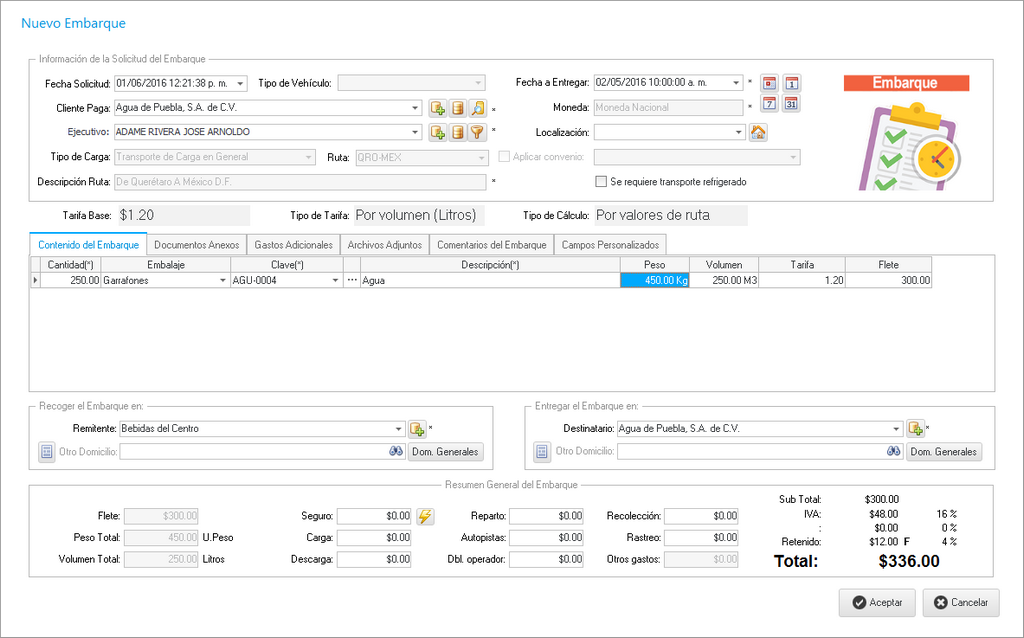 Instrucciones de Embarque