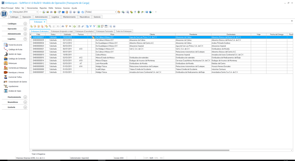 pantalla principal embarques