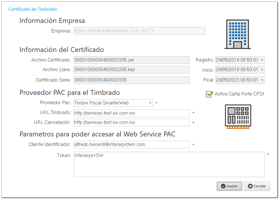 Configuración de cerficado timbrado y PAC