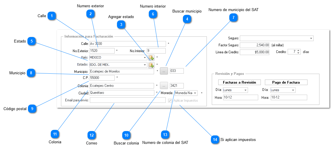 Configuración de domicilio del Cliente a facturar