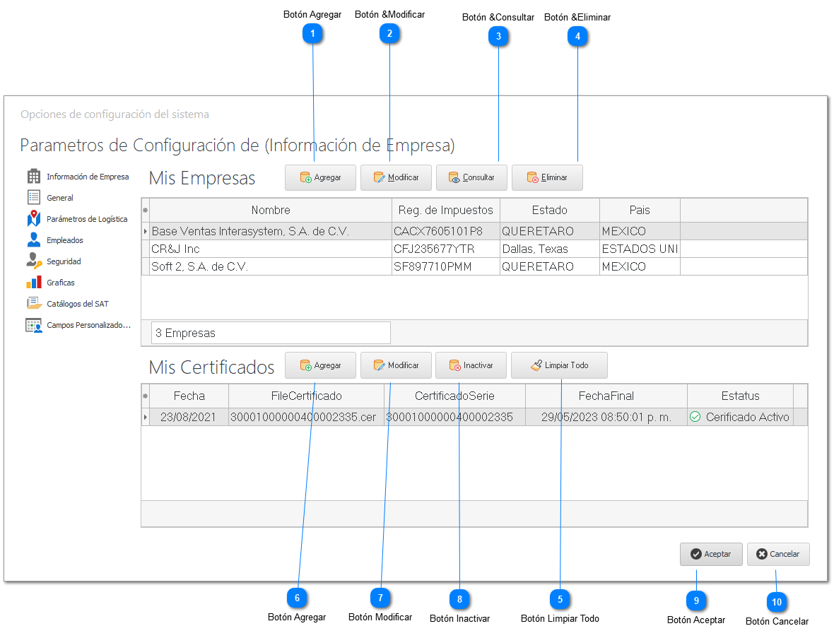 Configuración general de la empresa